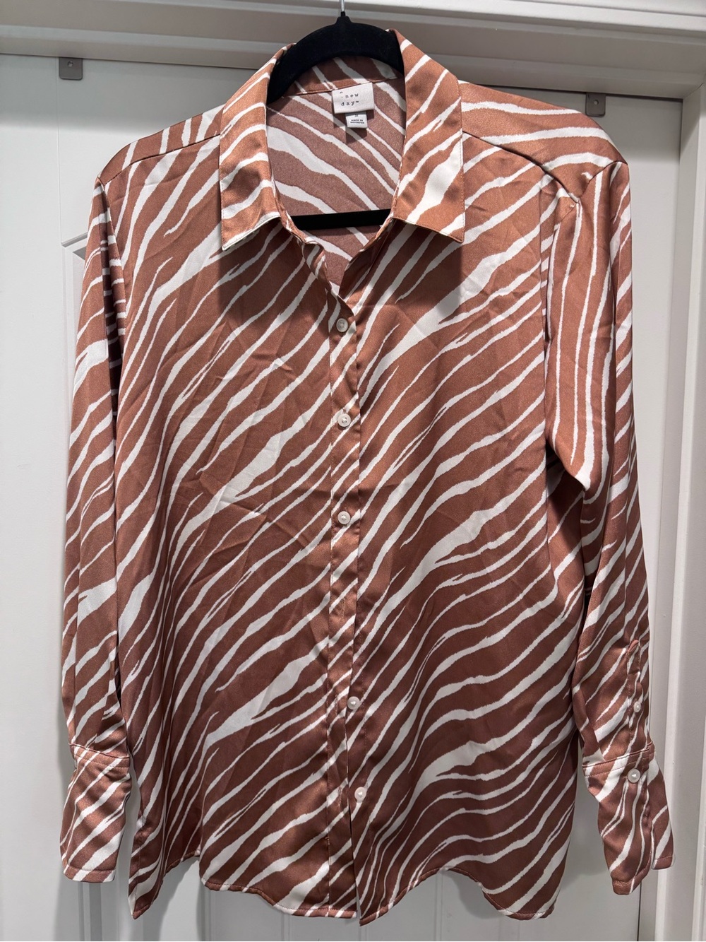 a new day Brown and White Zebra-Print Button-Down Shirt